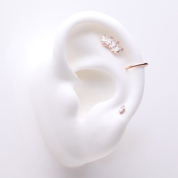 3 Pcs of Assorted Titanium Rose Gold Brilliant Marquise Stud x Clicker Package - Picture 1 of 3